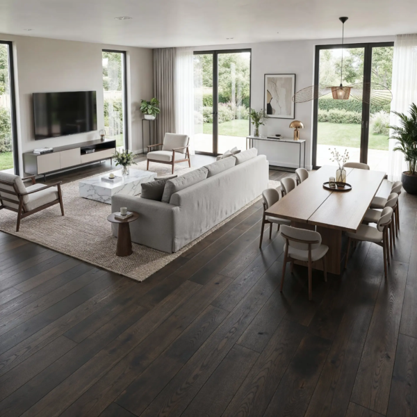 Parquet chêne massif foncé – 18 x 150 mm – Vésuve